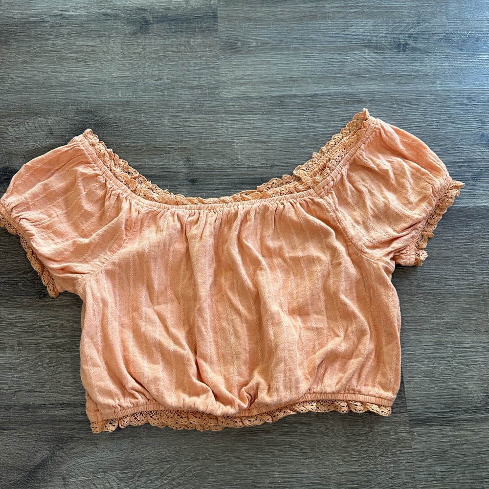 American Eagle Outfitters Orange Pink Puff Sleeve Crop Blouse